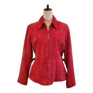 COLEBROOK CLASSICS SZ L Red Suede Leather Zip-front Lined Vintage Jacket